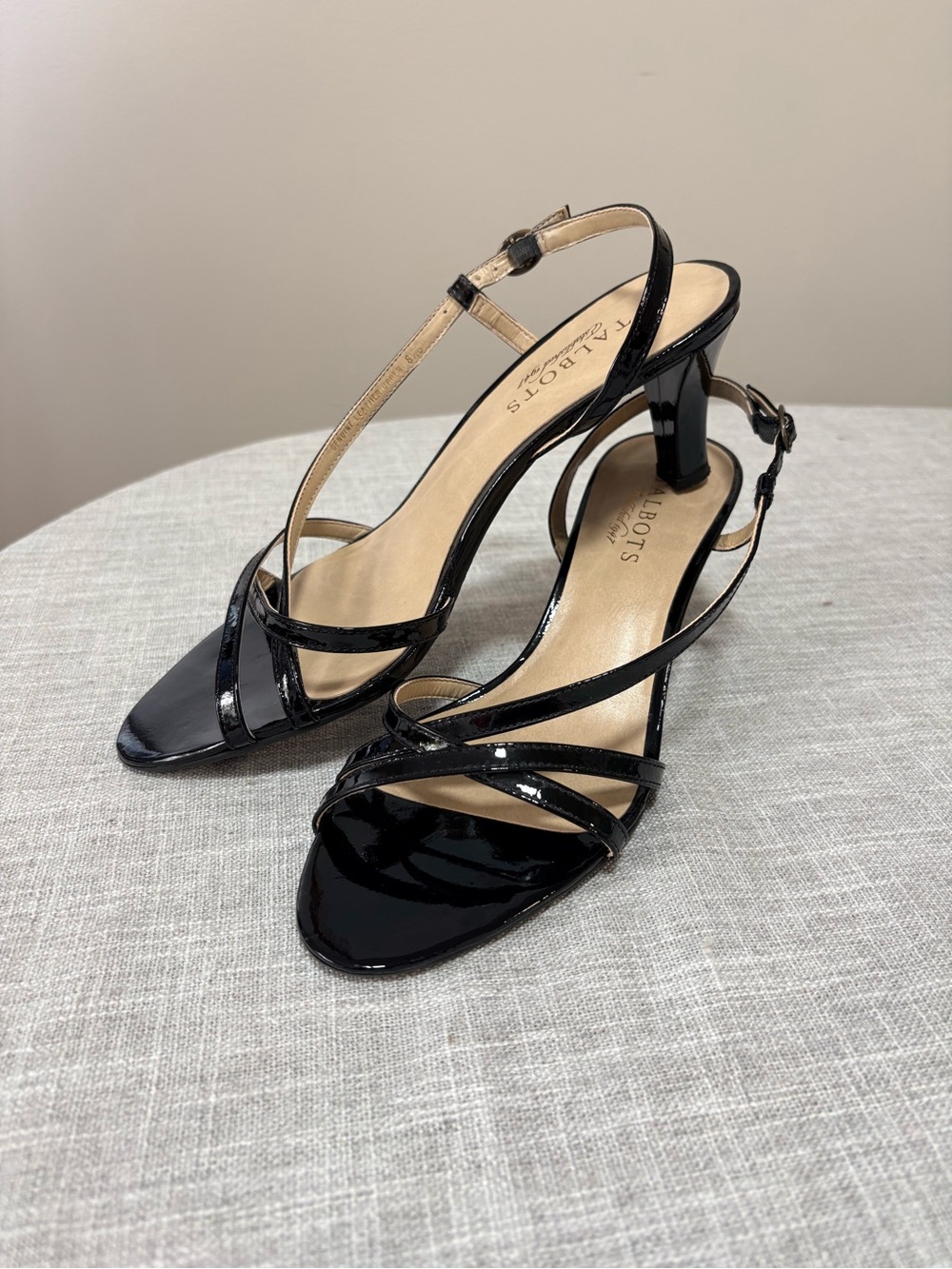 Talbots Black Patent Strappy Slingback Heels Size 8.5
